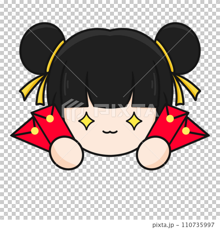Chinese New Year, Cute Mascot Kid with Black Hair Holding Red Envelopes, Hongbao, and Cartoon illustration. Chinese New Year, Cute Mascot Kid with Black Hair Holding Red Envelopes, Hongbao, and Cartoon illustration. 110735997
