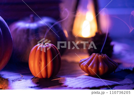 Smoke from autumn extinguished candles. Melancholic beauty, lyrical ambience Smoke from autumn extinguished candles. Melancholic beauty, lyrical ambience 110736205