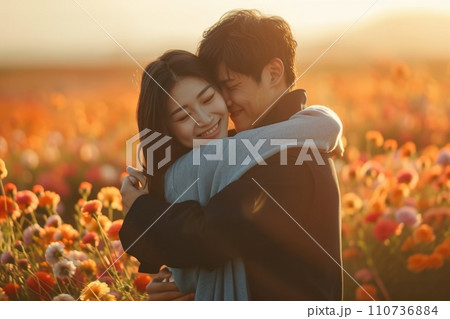 AI-generated content. beautiful romance of lovers on valentines day in nature outdoors pragma 110736884