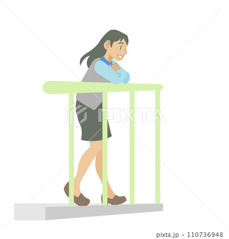 屋上で気分転換する女性のイラスト 110736948