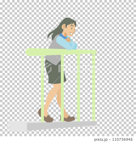 屋上で気分転換する女性のイラスト 110736948