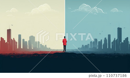 二極化した社会で佇む人物　AI生成画像 110737186