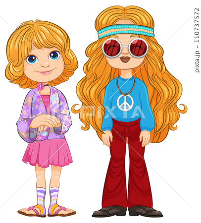 Retro Fashion Girls Vector Illustration 110737572