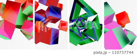 Flying 3d shapes, cubes and other geometric elements background design for wallpaper, business card, cover, poster, banner, brochure, header, website 110737744