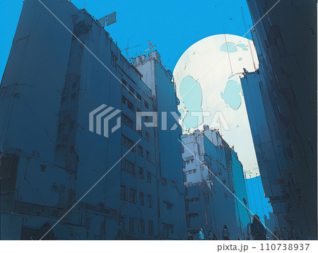 月夜の街　背景　漫画 110738937