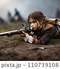 戦場でマスケット銃を構える少女【AI生成画像】 110739108