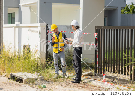 Senior officer male argue complain blame to construction engineer foreman for bad construction low quality project fail not pass standard problems Senior officer male argue complain blame to construction engineer foreman for bad construction low quality project fail not pass standard problems 110739258