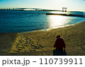 弁天島海浜公園の夕焼けと砂遊びする子どもの後ろ姿 110739911