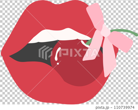 Coquette Aesthetic Red Lips with cherries - stylish flat design illustration Coquette Aesthetic Red Lips with cherries - stylish flat design illustration 110739974