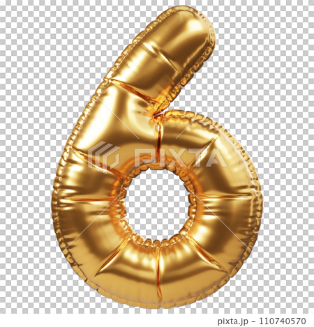Gold Balloon 3D Number 6 110740570