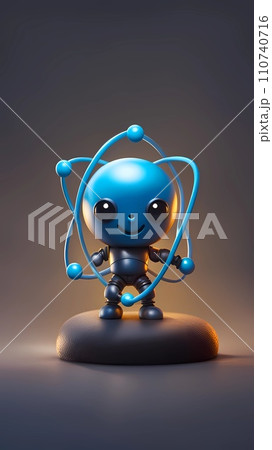 3D atom cartoon character design concept illustration 110740716