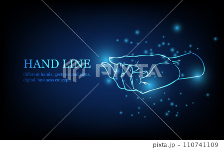 Human hand line, different hands, gestures and signs, digital business concept, futuristic digital innovation background vector illustration. 110741109