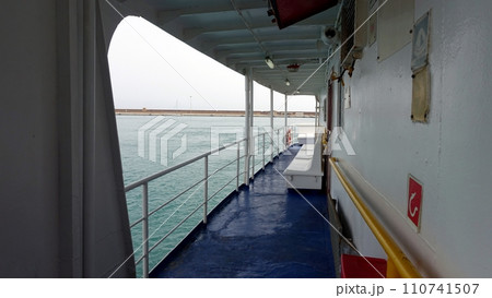The side deck of a ferry towards the Mediterranean islands. The side deck of a ferry towards the Mediterranean islands. 110741507