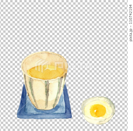 Hand-drawn watercolor illustration of egg wine and raw eggs, white background, transparent background 110742194