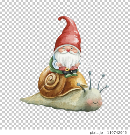 Cute Gnome sitting on the back of a snail Cute Gnome sitting on the back of a snail 110742946