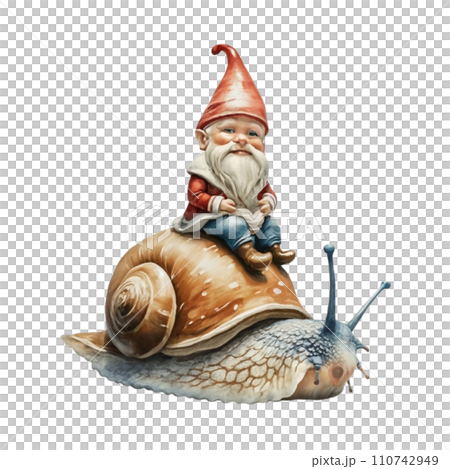 Cute Gnome sitting on the back of a snail Cute Gnome sitting on the back of a snail 110742949