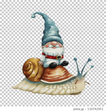 Cute Gnome sitting on the back of a snail Cute Gnome sitting on the back of a snail 110742951