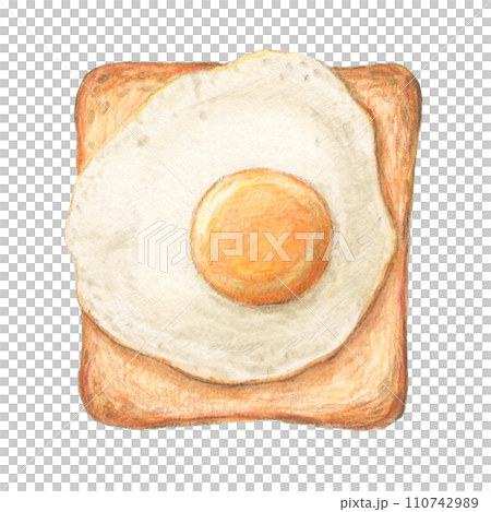 目玉焼きトースト　水彩色鉛筆パンイラスト 110742989