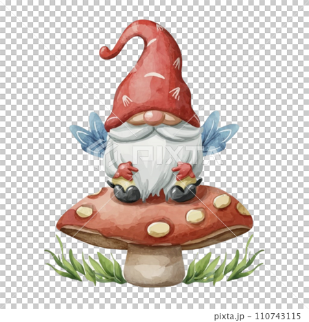 Cute Gnome sitting on the back mushroom 110743115