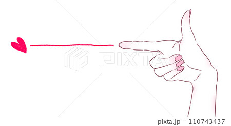 手　ピストル　ハート　ピンクのネイル　血色 110743437