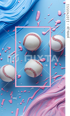 パステルカラーの野球ボールとフレーム　AI画像 110743551