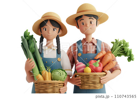 収穫した野菜を持つカップル 110743565