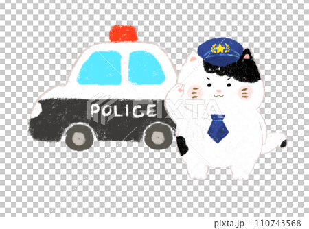 ねこの警察官とパトカー　クレヨンタッチ 110743568