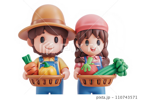 収穫した野菜を持つ可愛いキャラクター 収穫した野菜を持つ可愛いキャラクター 110743571