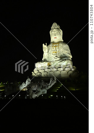 Night time of Guan Yin Bodhisattva Statue The largest Kuan Yin statueAT Wat Huay Pla Kang temple in Chiang Rai Province in Thailand. Night time of Guan Yin Bodhisattva Statue The largest Kuan Yin statueAT Wat Huay Pla Kang temple in Chiang Rai Province in Thailand. 110743804