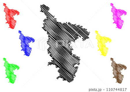 Kolhapur district (Maharashtra State, Pune Division, Republic of India) map vector illustration, scribble sketch Kolhapur map 110744817