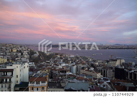 istanbul aerial cityscape at sunset from galata tower marmora Sea 110744929