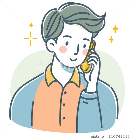 笑顔で電話する日本人男性のイラスト 笑顔で電話する日本人男性のイラスト 110745113