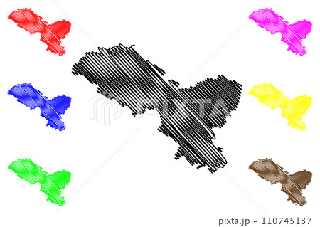 Leh district (Ladakh union territory, Republic of India) map vector illustration, scribble sketch Leh map 110745137