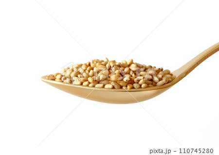 金のスプーンに盛った白ゴマ 110745280