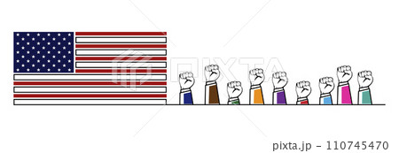 American flag and fist. American flag and fist. 110745470