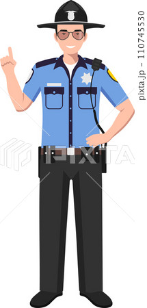 Standing American Policeman Sheriff Officer in Traditional Uniform Character Icon in Flat Style. Vector Illustration Standing American Policeman Sheriff Officer in Traditional Uniform Character Icon in Flat Style. Vector Illustration 110745530