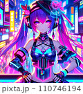 サイバーパンク　ネオンカラーの少女 110746194