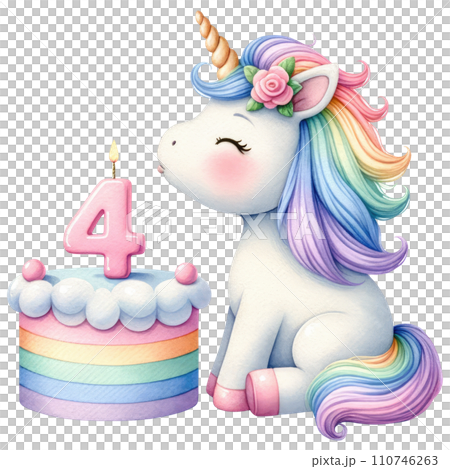 Rainbow unicorn cake with numbered candle for birthday party Rainbow unicorn cake with numbered candle for birthday party 110746263