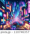 サイバーパンク　未来の世界の街並み 110746357