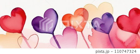 Valentines day watercolor abstract pink, red hearts pastel background banner. Perfect for Valentines Day card, romantic themed design, voucher, greeting card, wrapping paper. Concept love. Copy space. Valentines day watercolor abstract pink, red hearts pastel background banner. Perfect for Valentines Day card, romantic themed design, voucher, greeting card, wrapping paper. Concept love. Copy space. 110747324