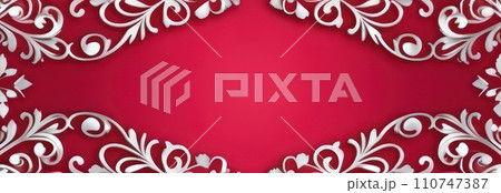 St Valentines day, wedding banner with white ornament on red background.Use for love sale banner, voucher, print, greeting card. Copy space. Beautiful love background for valentines day greeting card St Valentines day, wedding banner with white ornament on red background.Use for love sale banner, voucher, print, greeting card. Copy space. Beautiful love background for valentines day greeting card 110747387