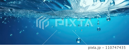 Splash of water wave, blue. Abstract banner background water waves. Abstract nature concept banner for beauty spa, drinking water advertising. Use for abstract, wallpaper, poster. Copy Space. 110747435