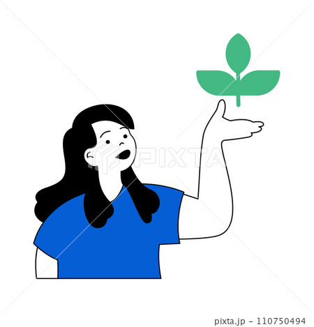 Science laboratory concept with cartoon people in flat design for web. Scientist learning biotechnology and researching plant leaf. Vector illustration for social media banner, marketing material. 110750494