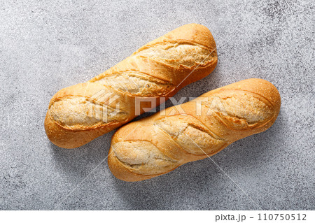 Bread, white baguette, top view 110750512