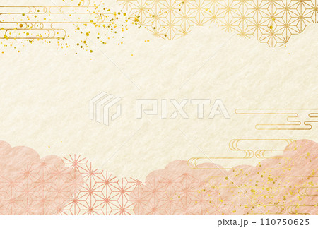 春　和柄　ピンク・金・高級感・雲　和紙の背景	 110750625