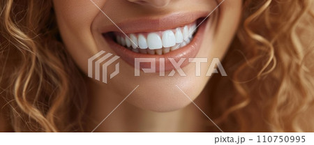 woman smiling with a white smile in the background woman smiling with a white smile in the background 110750995