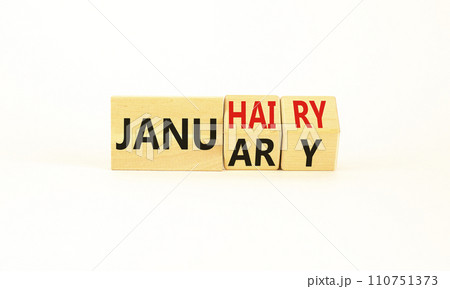 Januhairy or January symbol. Concept words Januhairy or January on beautiful wooden blocks. Beautiful white table white background. Social issues Januhairy or January concept. Copy space. Januhairy or January symbol. Concept words Januhairy or January on beautiful wooden blocks. Beautiful white table white background. Social issues Januhairy or January concept. Copy space. 110751373