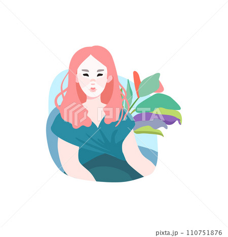 Avatar of a girl in a modern minimalist style. Woman in a green dress. Vector illustration. Avatar of a girl in a modern minimalist style. Woman in a green dress. Vector illustration. 110751876