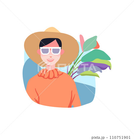 Round avatar realistic realistic woman with glasses. Woman in a hat. Vector illustration. 110751901