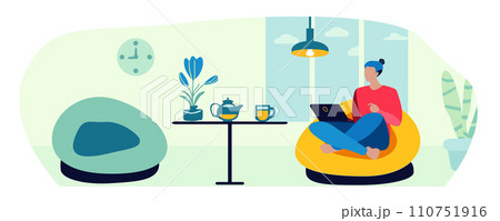 Man, interior, relaxation, lamps, laptop, vector illustration.A man is resting in a chair. Relaxation. Interior, room, chair, window, lighting, cup, tea, coffee, laptop. Vector illustration. Man, interior, relaxation, lamps, laptop, vector illustration.A man is resting in a chair. Relaxation. Interior, room, chair, window, lighting, cup, tea, coffee, laptop. Vector illustration. 110751916